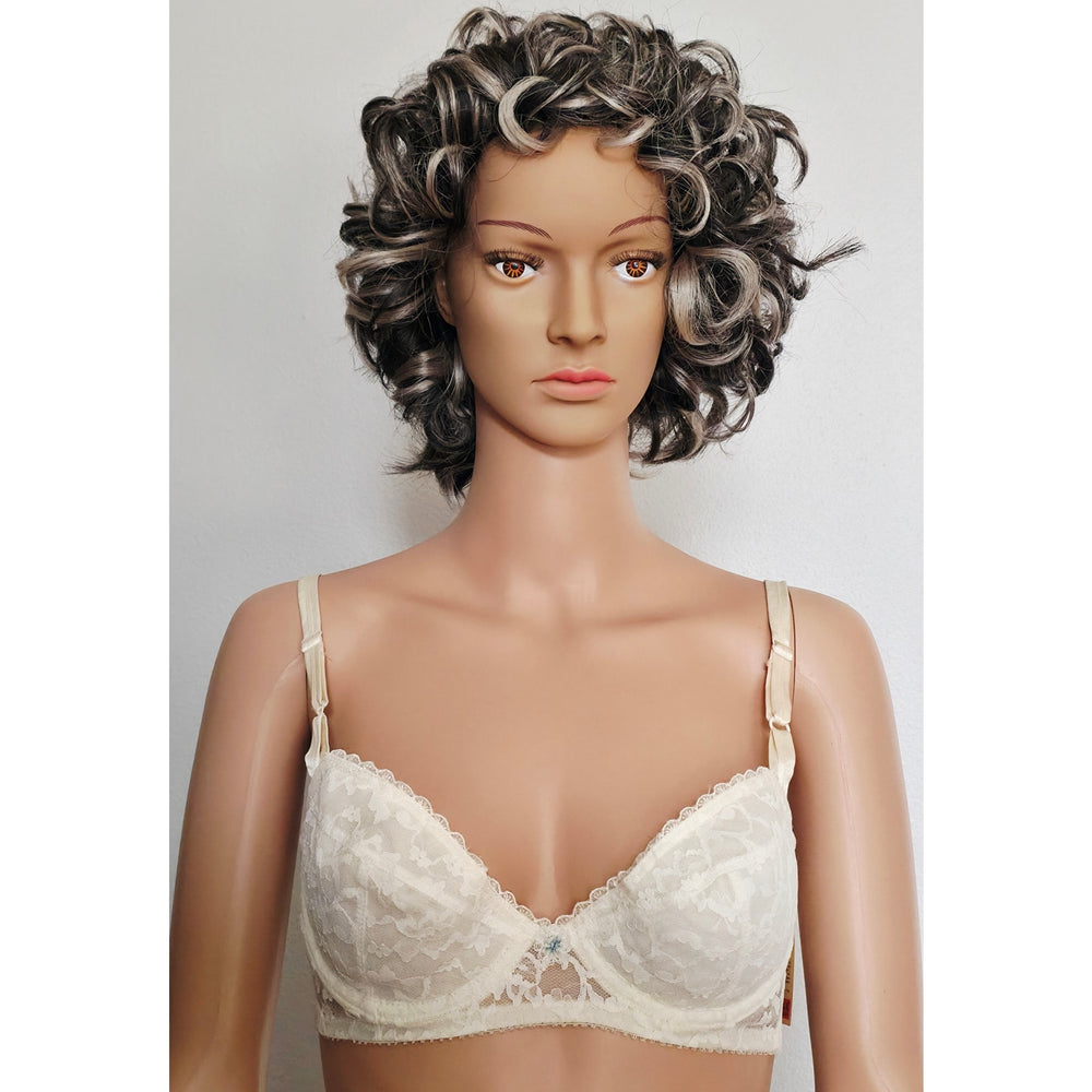 VINTAGE *NEW* 1960's Carnival Women's White Lace Bra with Blue Flower Size 36B