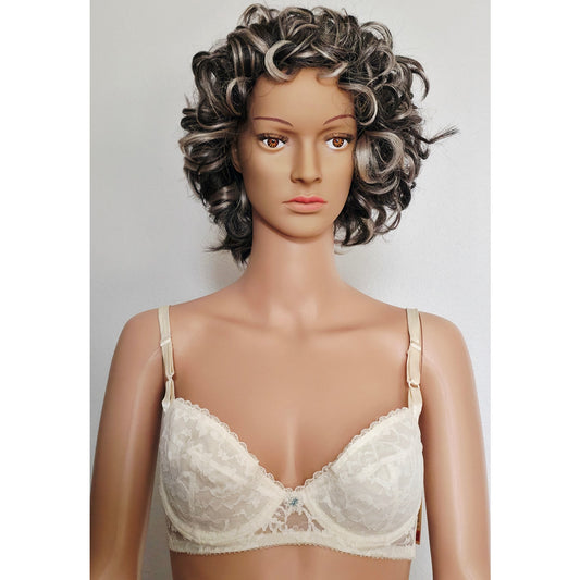 VINTAGE *NEW* 1960's Carnival Women's White Lace Bra with Blue Flower Size 36B