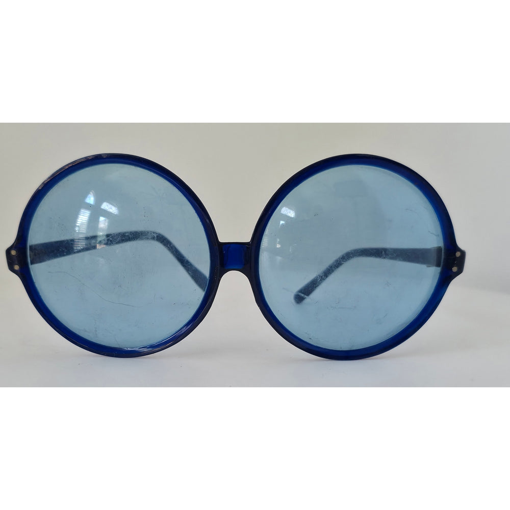 VINTAGE *NEW* 1970's Glam Unisex Oversized Sunglasses Blue Frame Blue Lens