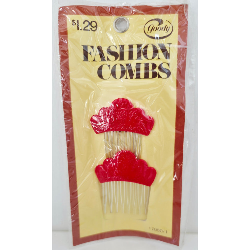 VINTAGE *NEW* 1975 Goody #7050/1 Fashion Combs Scalloped Red USA