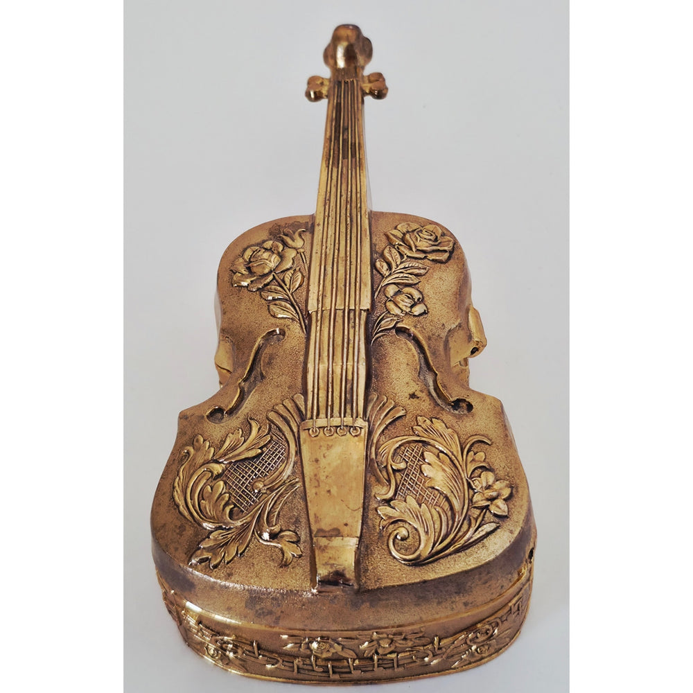 VINTAGE *NEW* 1970's Heavy Brass Guitar Jewelry Box with Floral Design