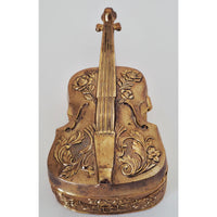 VINTAGE *NEW* 1970's Heavy Brass Guitar Jewelry Box with Floral Design