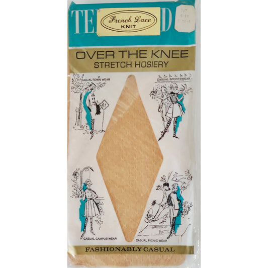 VINTAGE *NEW* 1960's French Lace Over Knee Stretch Hosiery Beige Size 9-11