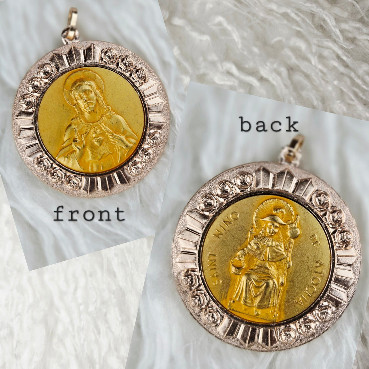 VINTAGE *NEW* 1950's Saint Nino De Atocha Encased Gold-Toned Pendant 1.75"