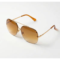 VINTAGE *NEW* 1970's Glam Unisex Sunglasses Gold Frame with Smoke Brown Lens