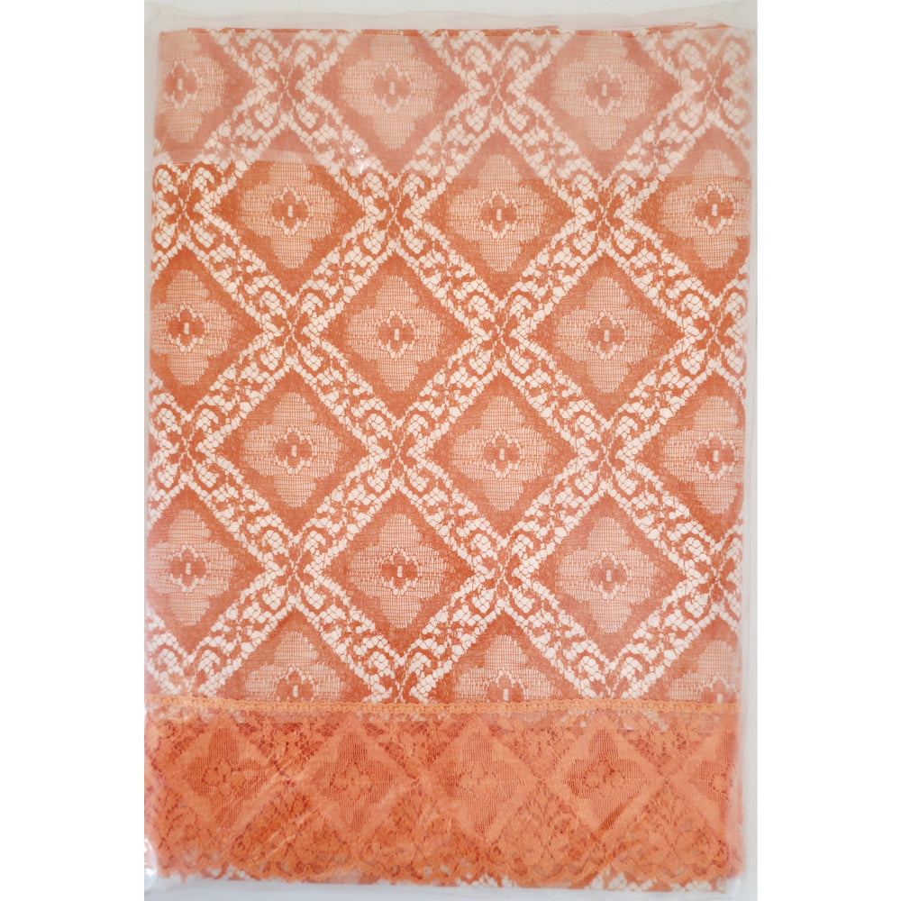 VINTAGE *NEW* Diamond Lace Square 52"X70"" Flannel Back Tablecloth USA - Orange