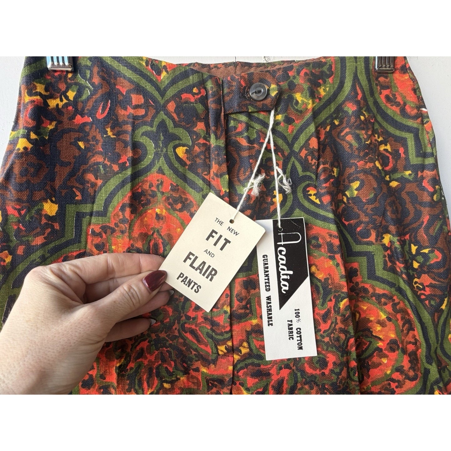 VINTAGE *NEW* 1960's Acadia Jacquard Pattern Cotton Fit N Flare Pant