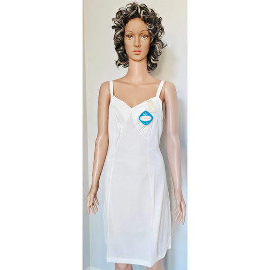 VINTAGE *NEW* 1960's Kayser Women's White with Cream Lace Trim Short Slip Size S