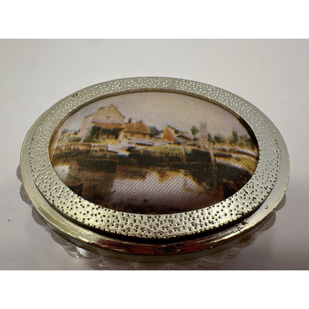 VINTAGE *NEW* 1950's Old Master Silk Printed Silk Seaside Trinket Box