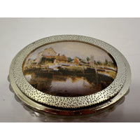VINTAGE *NEW* 1950's Old Master Silk Printed Silk Seaside Trinket Box