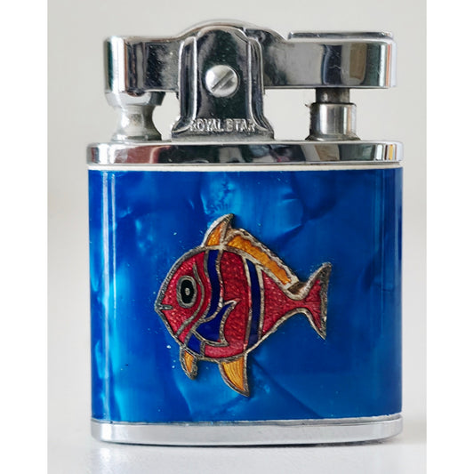 VINTAGE *NEW* 1956 Royal Star Japanese Super Lighter Blue with Multicolor Fish
