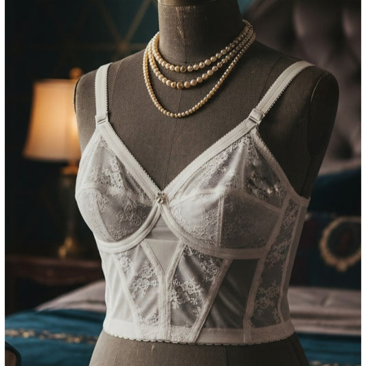 VINTAGE *NEW* 1960's Splendor Form Women's White Lace Bustier Top | Bra Sz 36B