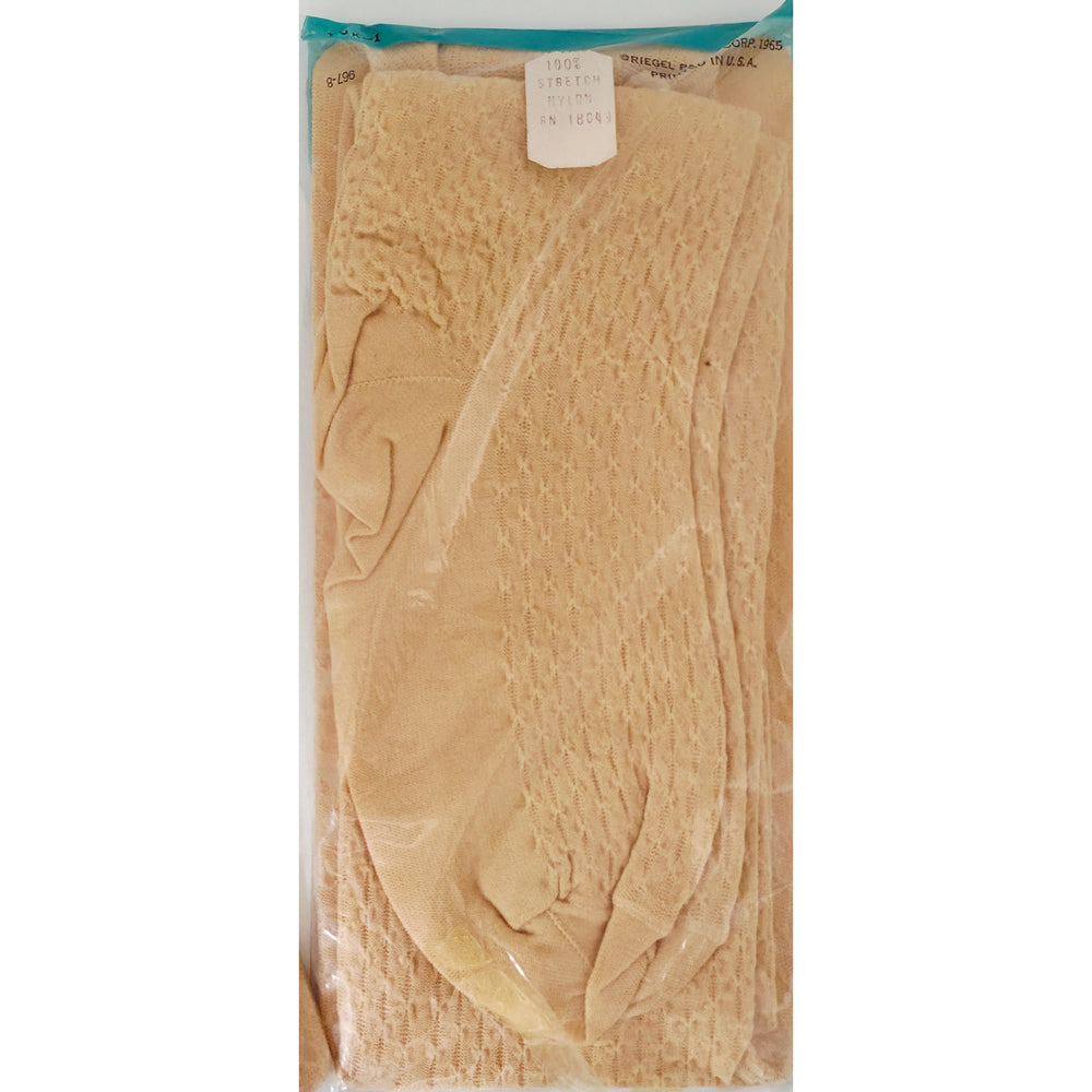 VINTAGE *NEW* 1960's French Lace Over Knee Stretch Hosiery Beige Size 9-11