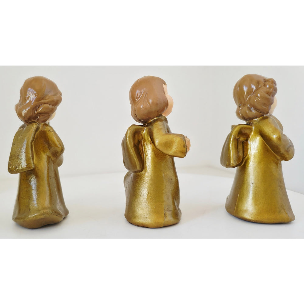VINTAGE *NEW* 1960's Commadore Happy Time Set of 3 Gold Singing Angel Figurines