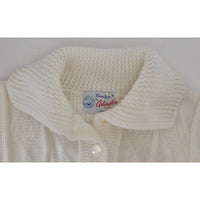 VINTAGE *NEW* 1960's Women's White Collared Button Down Sweater 100% Nylon Sz 38