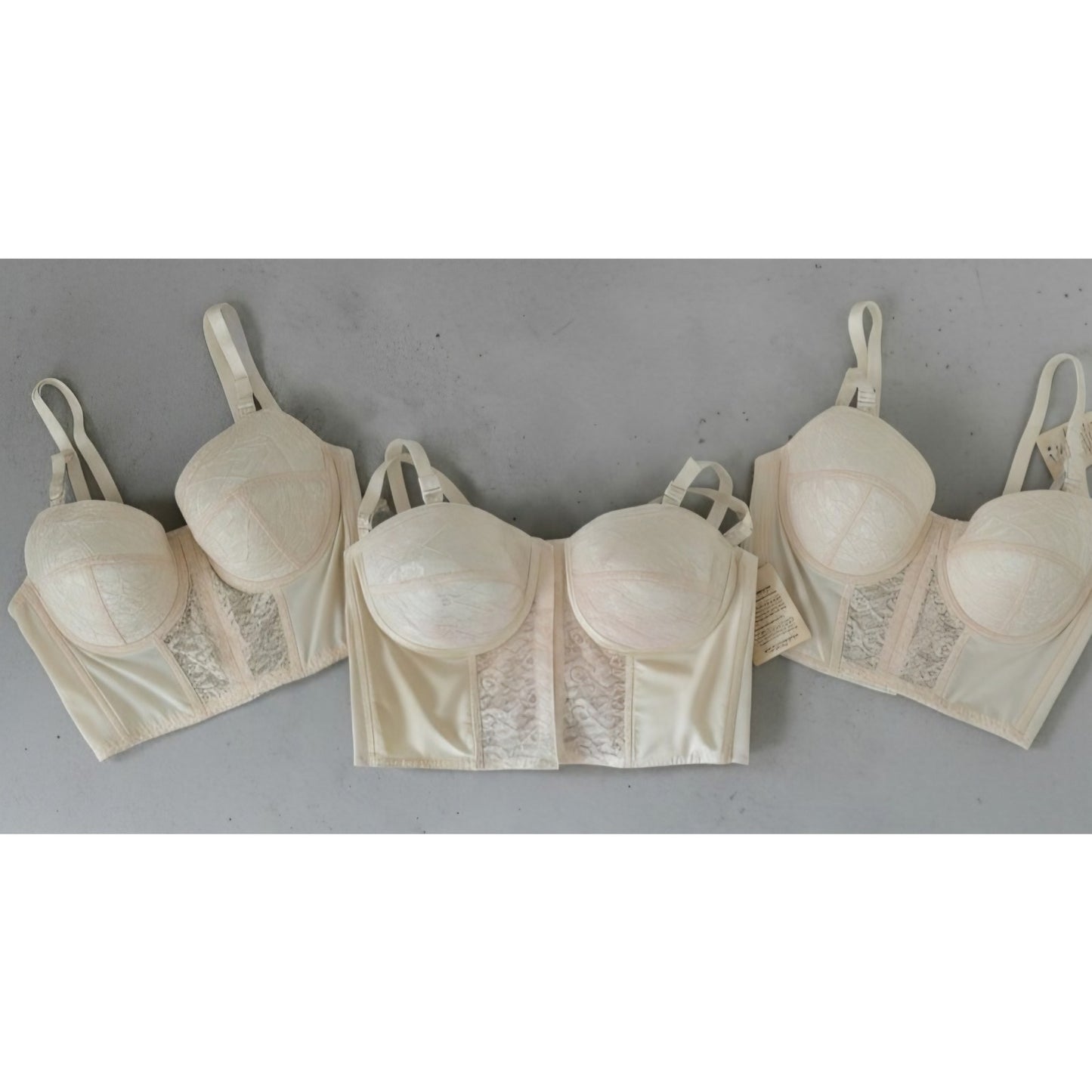 VINTAGE *NEW* 1960's Splendor Form Women's Cream Lace Bustier Bra 34B Lot of 3