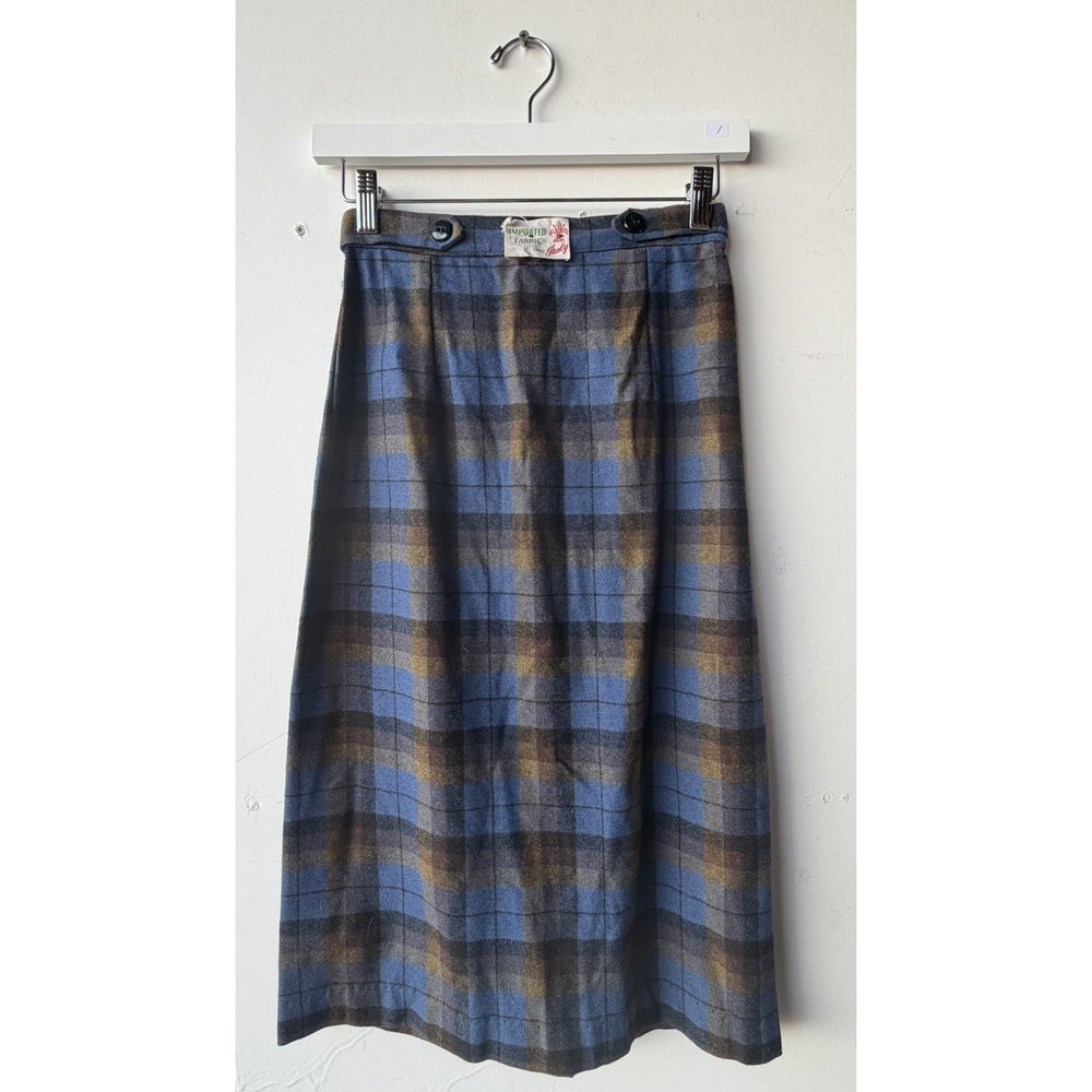 VINTAGE *NEW* 1960's Italian Plaid Mid-length Backslit Skirt Size