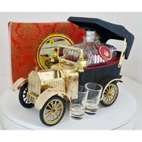VINTAGE *PRISTINE* 1950's Decanter Music Box 1918 Ford Car w/4 Shot Glasses