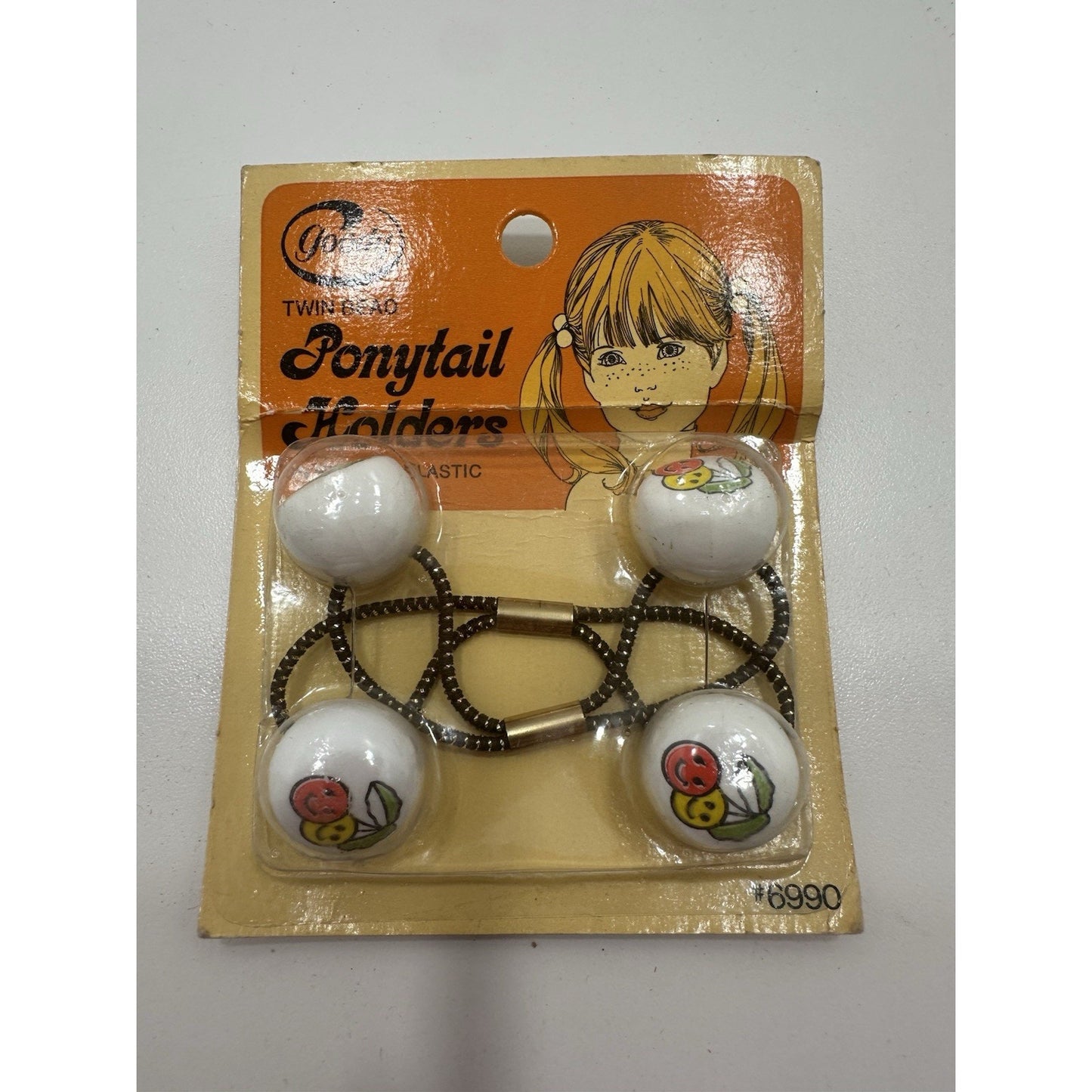 VINTAGE *NEW* 1975 Goody 6990 Twin Bead Ponytail Holders with Cherries
