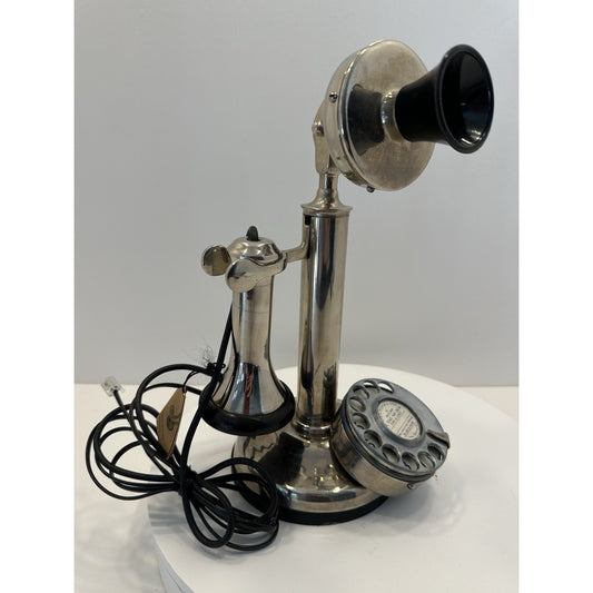 VINTAGE Silver/Black Rotary Dial Candlestick Corded Telephone