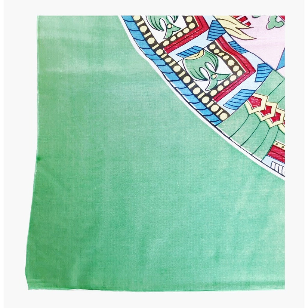 VINTAGE *NEW* 1950's Japanese Hand Printed Silk Rayon Scarf 31" x 31" Green