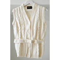 VINTAGE *NEW* 1970's Women's Cream Sweater Vest with Belt 100% Acrylic Size 40