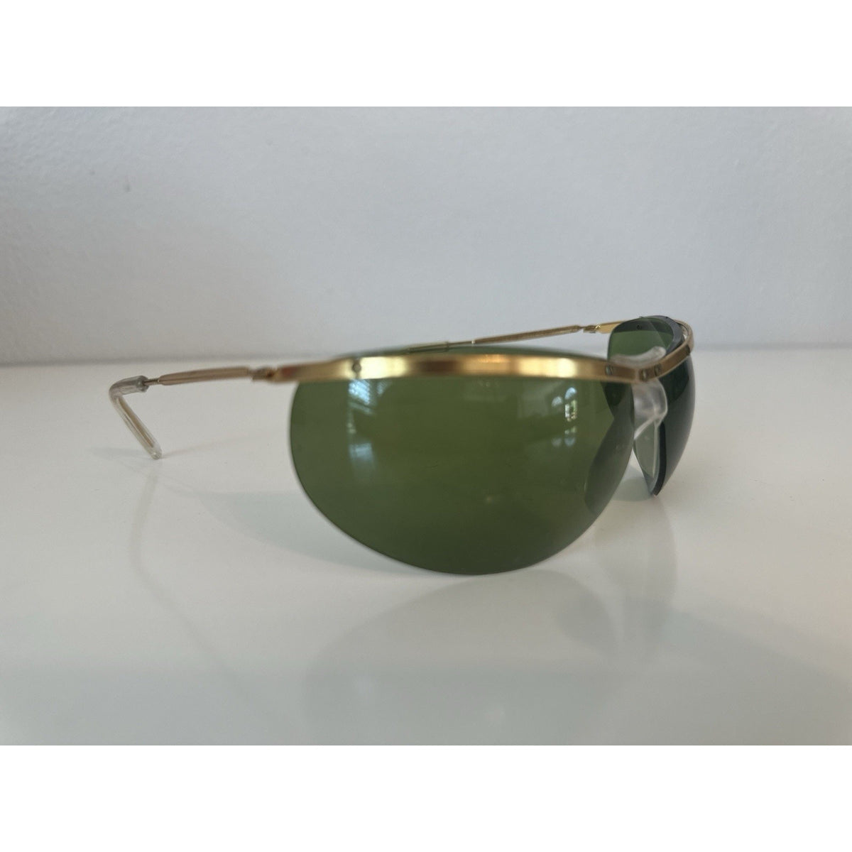 VINTAGE *NEW* 1970's Gold-Rim Green Lens with Clear Bridge Sunglasses