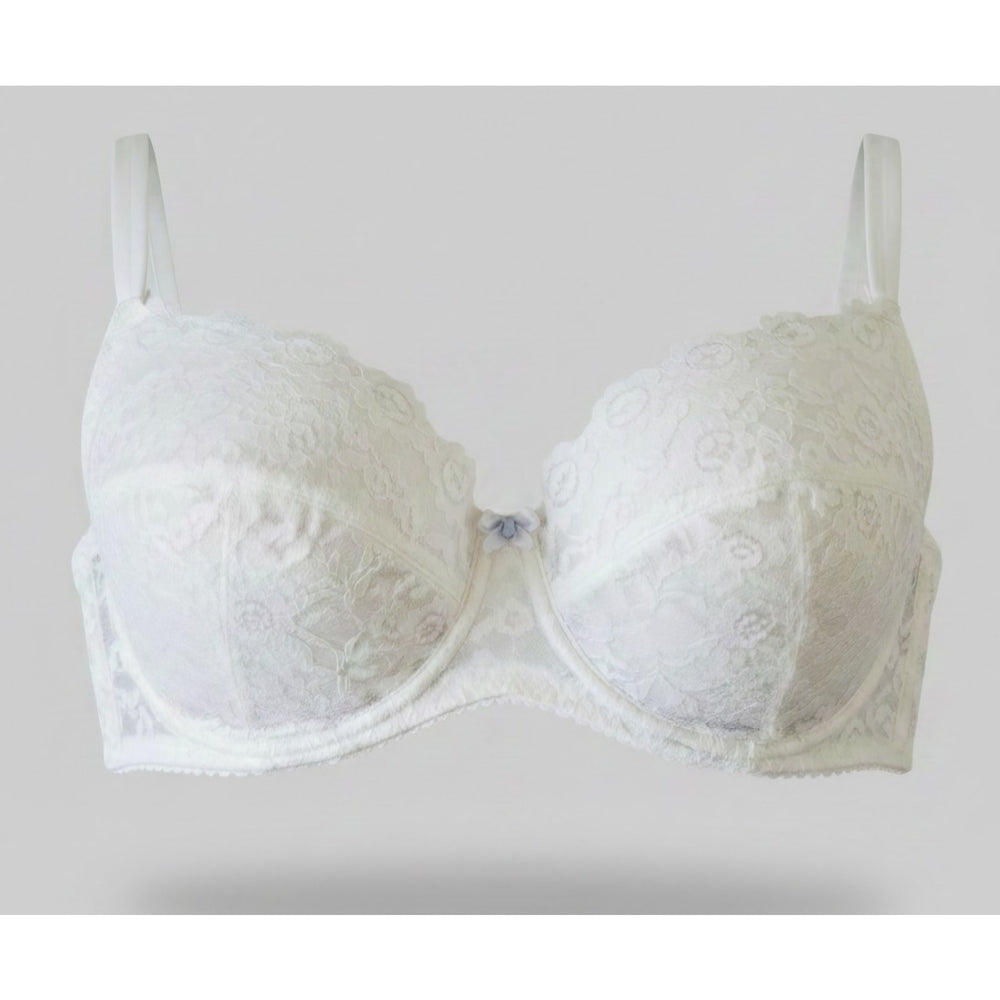 VINTAGE *PRISTINE* 1960's Women's White Lace Push-Up Bra w/Blue Flower Size 38B