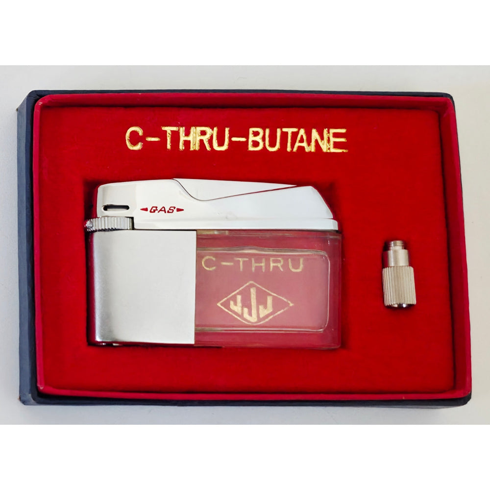 VINTAGE *NEW* 1960's JJJ C-Thru Silver Butane Lighter Japan