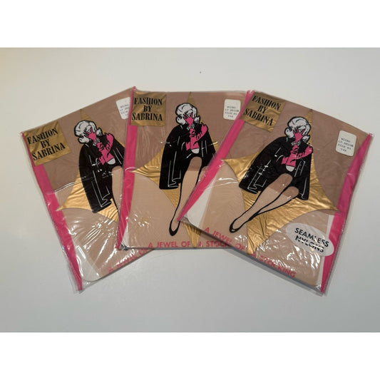 VINTAGE *NEW* Fashion By Sabrina Hosiery Seamless-Lt Beige Sz 8.5 X 3-Pack