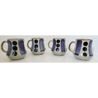 VINTAGE *NEW* 1970's Blue and Cream Korean Hand-Painted Stonewware Mugs Set of 4