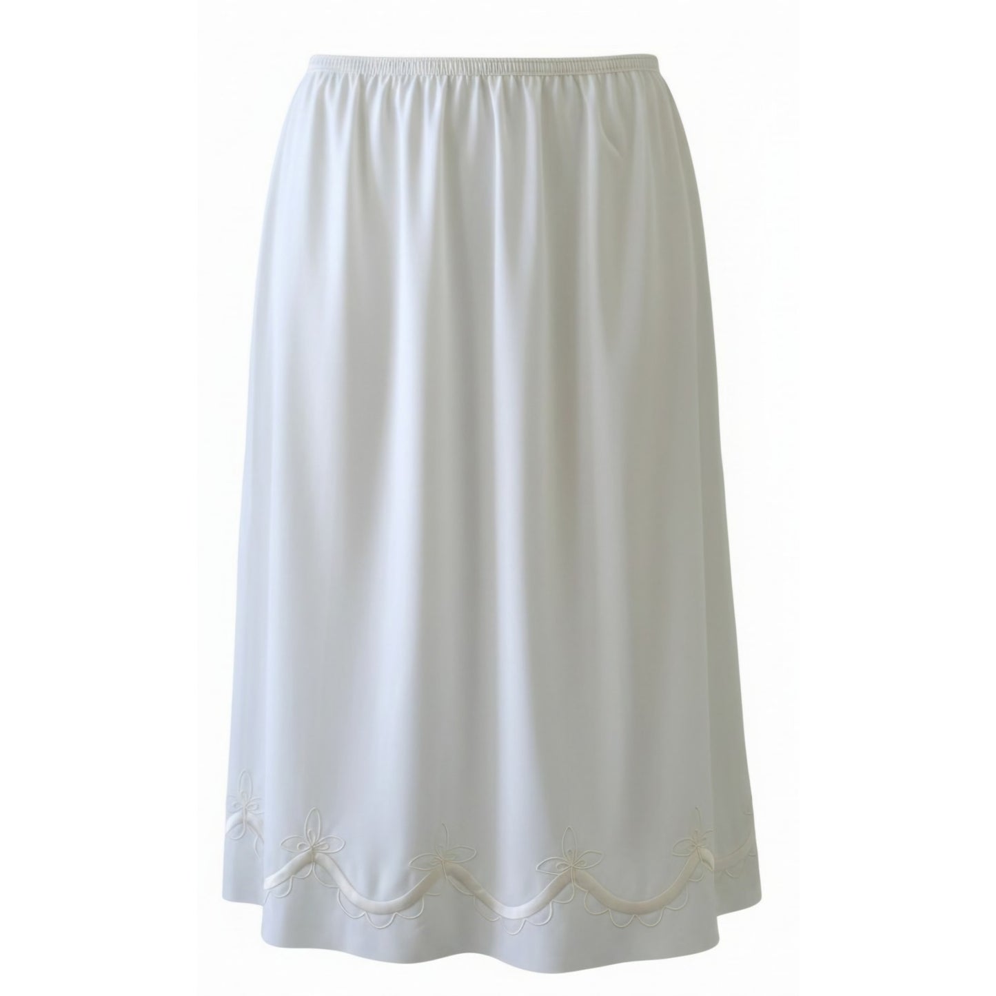 VINTAGE *NEW* 1960's Women's Off Wht Slip Skirt with Piping & Flower Trim Size L