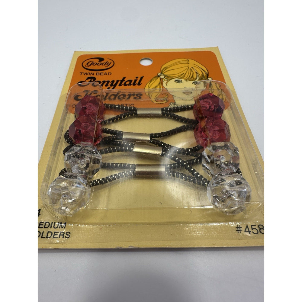 VINTAGE *NEW* 1975 Goody #4589/6 Med Twin Bead Ponytail Crystal Cut Holders