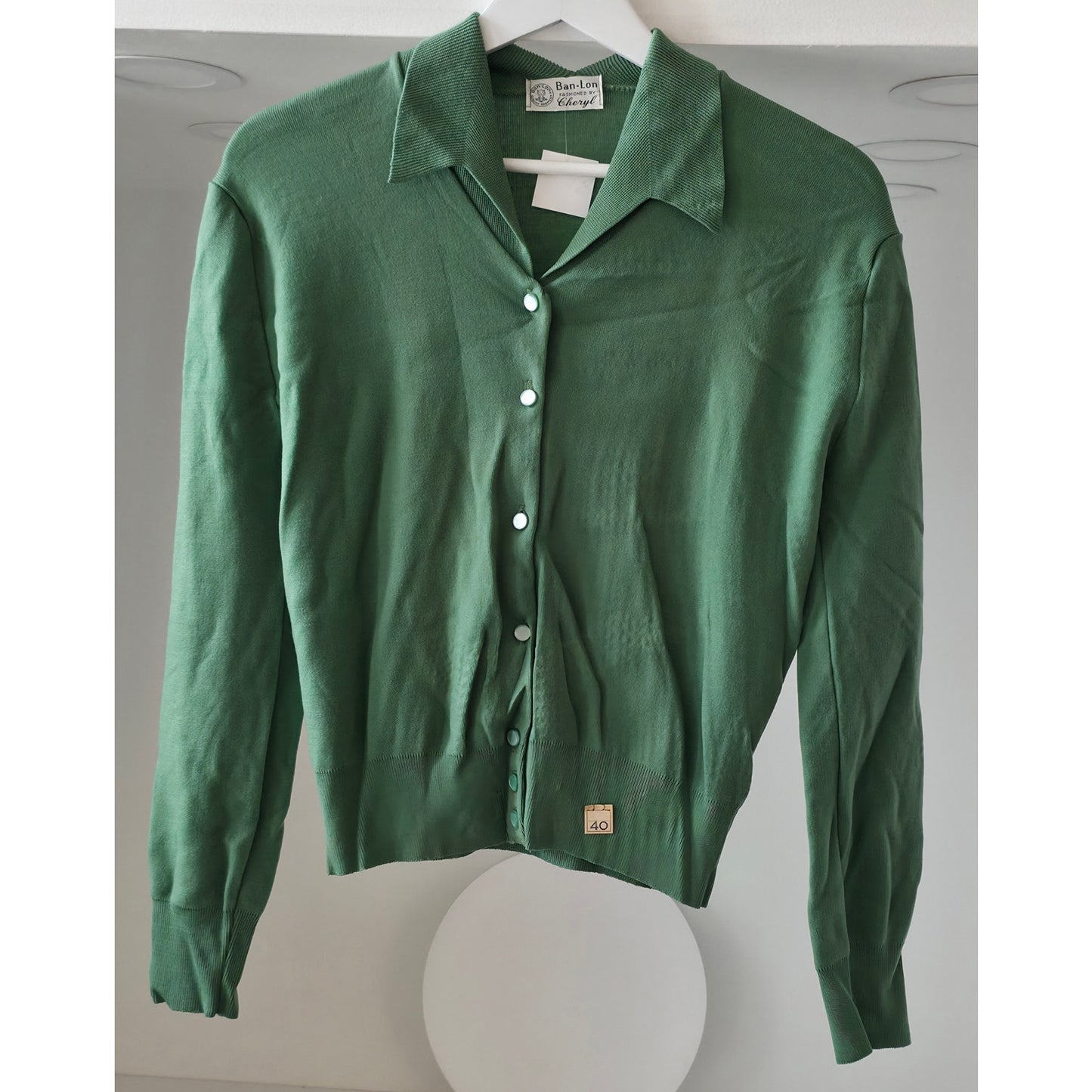 VINTAGE *NEW* 1960's Green Collared Women's Sweater by Ban-Lon 100% Nylon Size 40