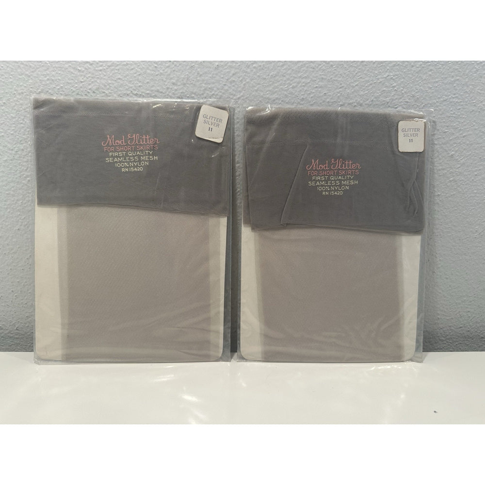 VINTAGE *NEW* Mod Glitter Hosiery-Silver Glitter Sz11M X 2 Pair