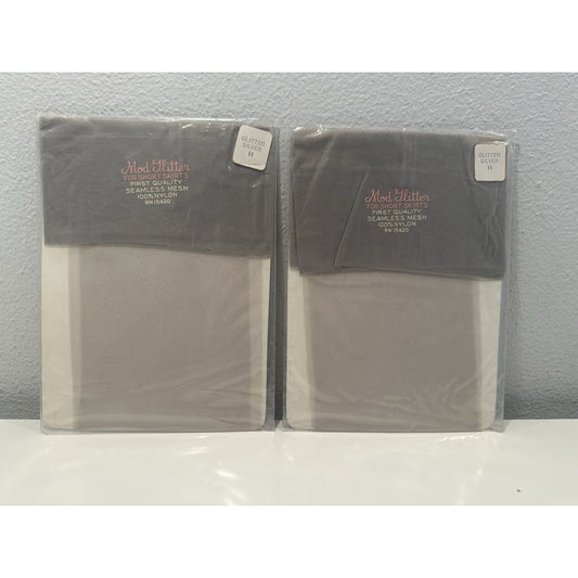 VINTAGE *NEW* Mod Glitter Hosiery-Silver Glitter Sz11M X 2 Pair