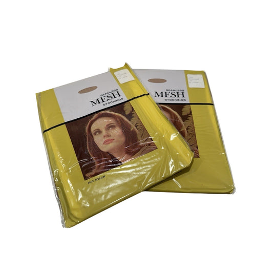 VINTAGE *NEW* 1950's Hosiery Seamless Mesh-Beigetone-Sz 10 X 2-pk