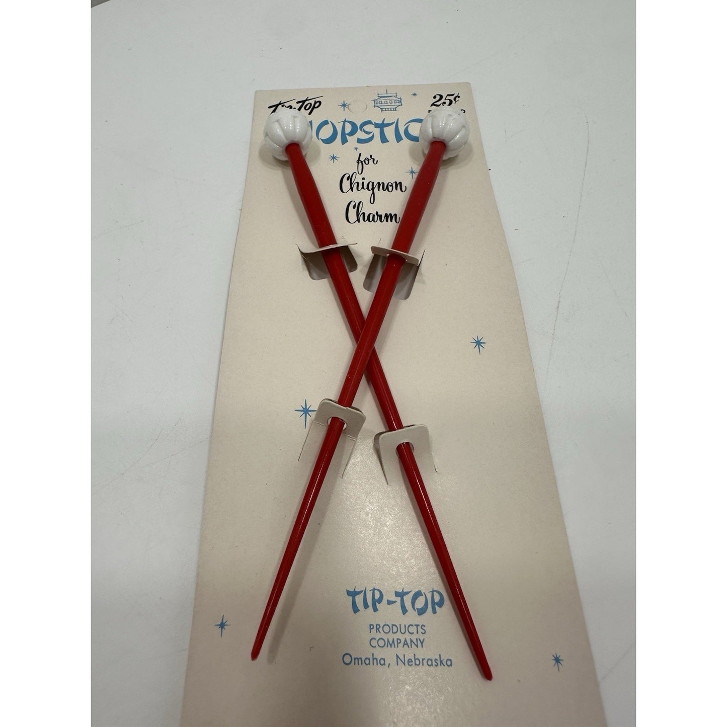 VINTAGE *NEW* 1970's Tip Top Hair Chignon Charm ChopSticks Red/White