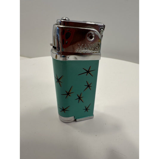 VINTAGE *NEW* 1960's Manor Butane Lighter Aqua w/Stars