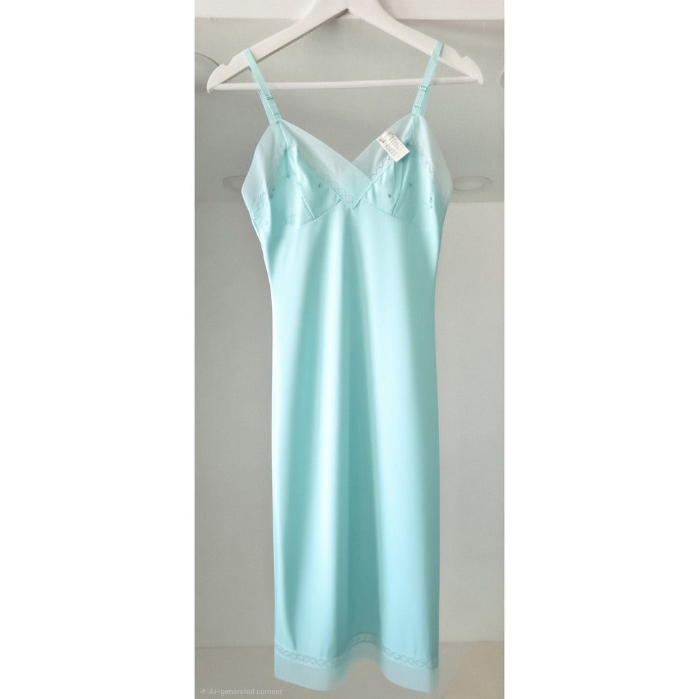 VINTAGE *NEW* 1960's Kayser Women's Light Blue with Lace Trim Slip Dress Junior M