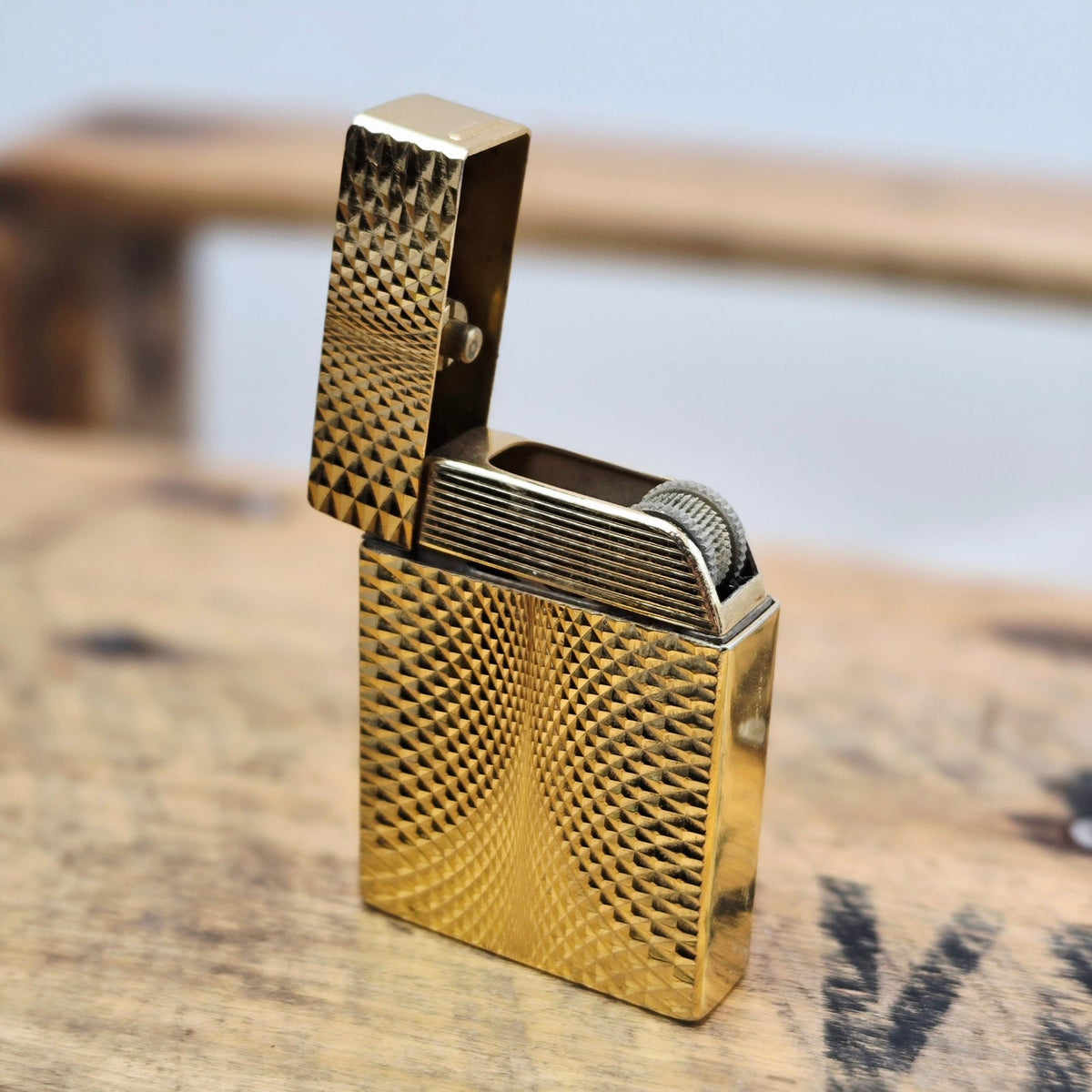 VINTAGE *NEW* 1960's JJJ Gold Textured Butane Lighter Japan