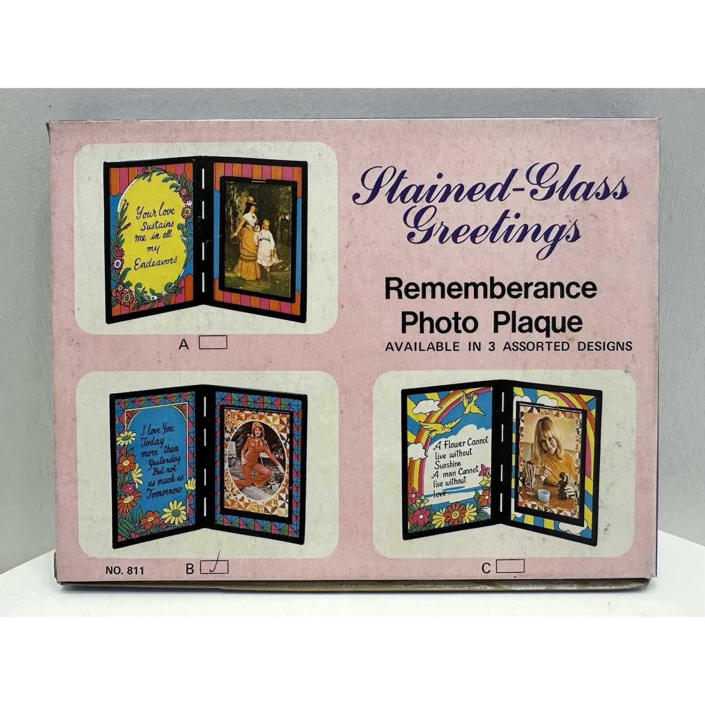 VINTAGE *NEW* 1960's Stained Glass Rememberance Folding Picture Frame