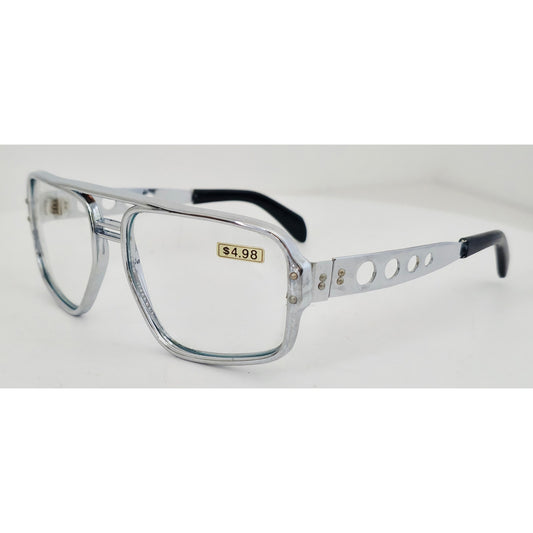 VINTAGE *NEW* 1970's Glam Punk Unisex Sunglasses Silver Frame Clear Lens
