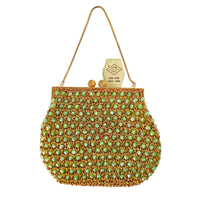 VINTAGE *NEW* 1960's Hand-Made Fancy Beaded Purse Green with Gold Strap