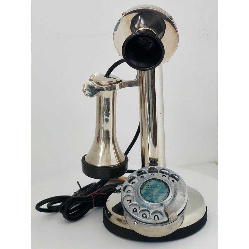 VINTAGE *PRISTINE* 1920's Art Thang Candlestick Rotary Spanish Telephone Restored