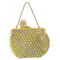 VINTAGE *NEW* 1960's Hand-Made Fancy Beaded Purse Yellow with Gold Strap