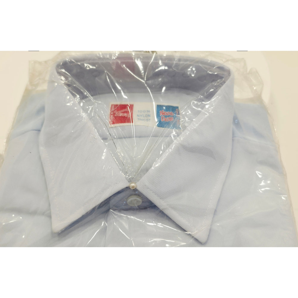 VINTAGE *NEW* 1960's Lt Blue Men's  Collared Shirt 100% Nylon TRICOT Size 15-32