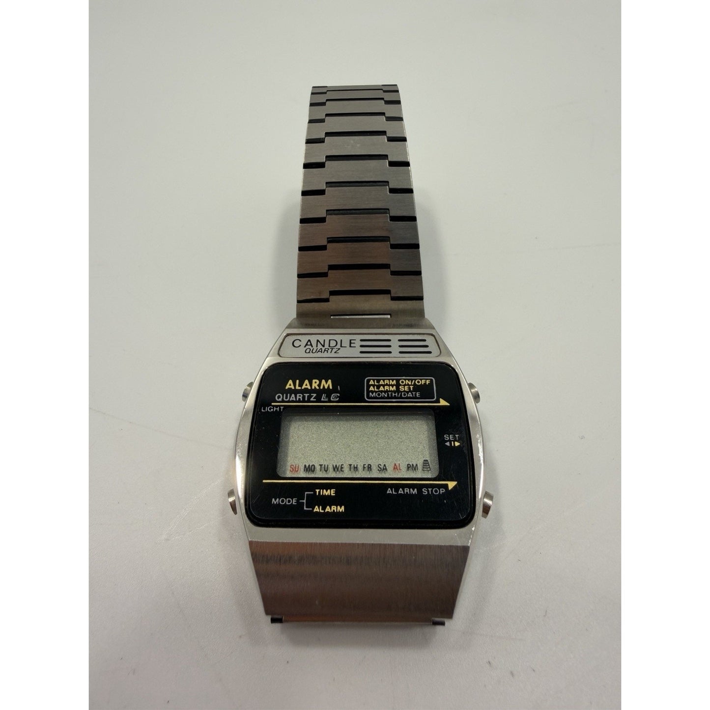 VINTAGE *NEW* 1970's Candle Quartz Digital Alarm Calendar Stainless Steel Watch