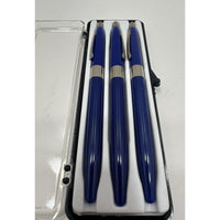 VINTAGE *NEW* Set of 3 Kwik Klik Ballpoint Pens in Case Blue/Silver USA