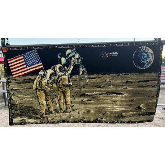 VINTAGE *PRISTINE* 1960's Landing On The Moon Velvet Tapestry